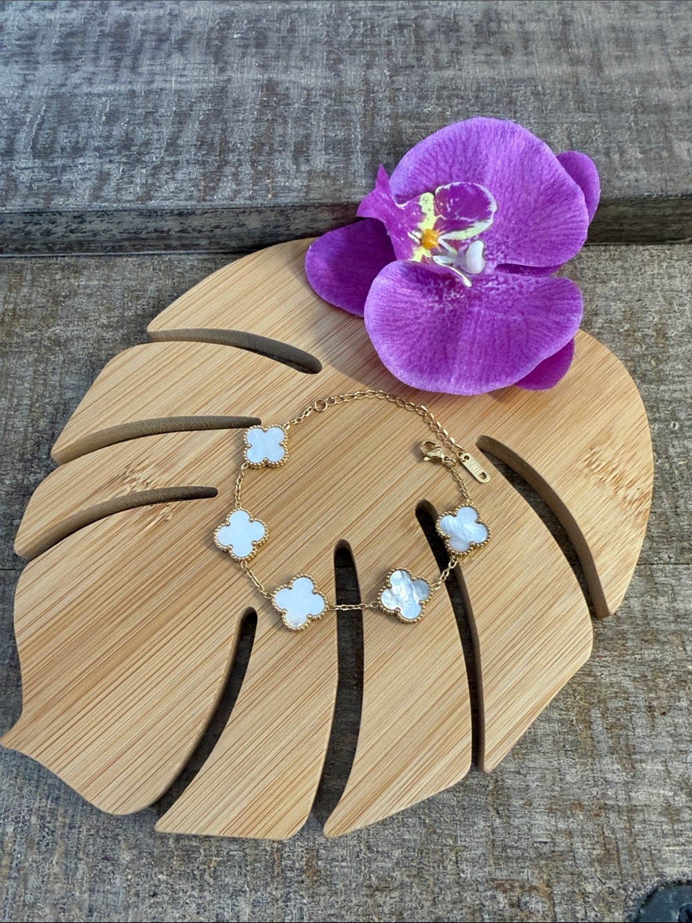 Elegant Gold and MOP Clover Bracelet